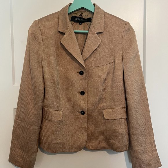 Skirt suit, single pleat slant pockets, huckabak linen fabric, MADE IN ITALY - Picture 3 of 13